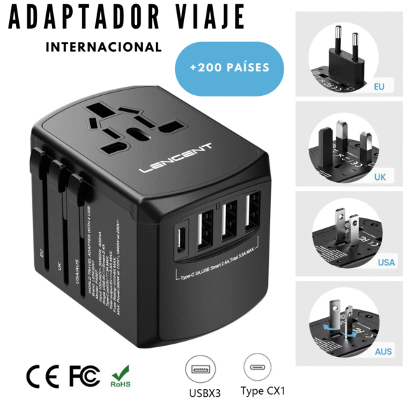Adaptador de Viaje Universal 5 EN 1 (3 Puertos USB  + 1 Tipo C + 1 AC) - Image 8