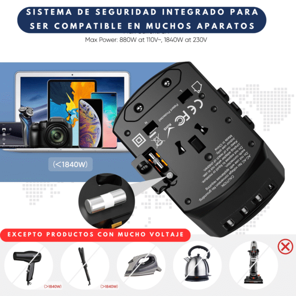 Adaptador de Viaje Universal 5 EN 1 (3 Puertos USB  + 1 Tipo C + 1 AC) - Image 7