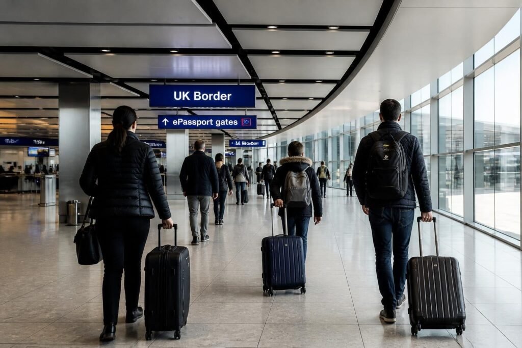 Pasajeros en el control migratorio de un aeropuerto de Londres Pasajeros en el control migratorio de un aeropuerto de Londres