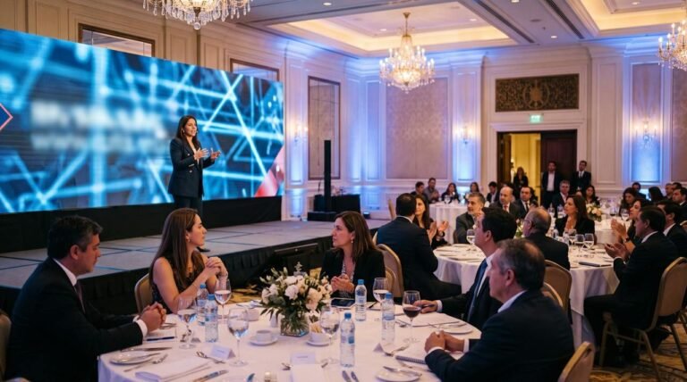 Convención corporativa en salón de hotel en Santiago